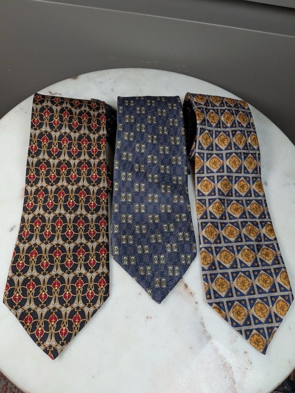 3pc Vintage Men’s Silk Tie Set Neiman Marcus JR Richel Designer Geometric